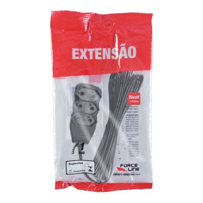 Extensão 5m 3 Tomadas Slim Bipolar Force Line