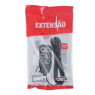 Extensão 3m 3 Tomadas Slim Bipolar Preto Force Line