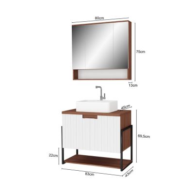 Kit Gabinete para Banheiro Suspenso MDF/MDP com Cuba Newcube Cinamomo 80cm C-Linea