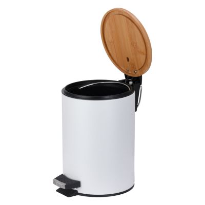 Lixeira 5 Litros com Pedal Bamboo Branco Fosco 20,5x26,4cm Casa&Ideia