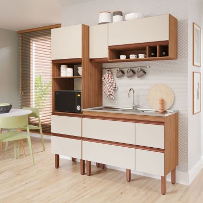 Balcão de Cozinha Prisma Perfil Freijo Off  1,14m Mgm Gabinetes
