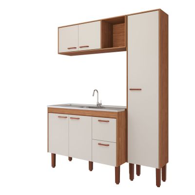 Balcão para Cozinha 1,14m Slim Freijo/off White 4 Portas MGM Gabinetes