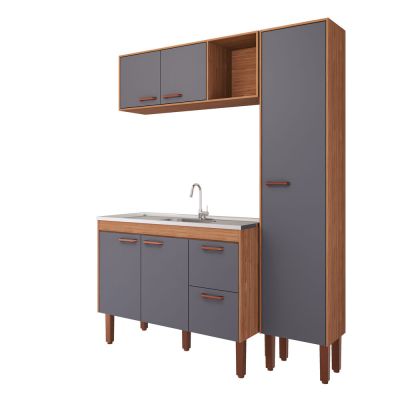 Balcão de Cozinha Slim 4 Portas 1,14m Freijo Titânio MGM Gabinetes