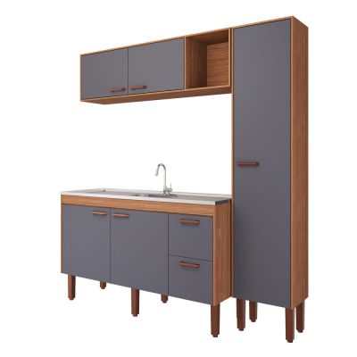 Balcão para Cozinha 1,44m Slim Freijo/titanio 4 Portas MGM Gabinetes