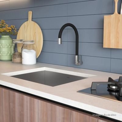 Torneira para Cozinha de Parede Bica Média 1/2" Decamotion Preto Cromado Deca