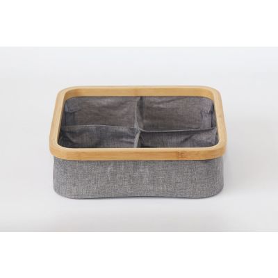 Cesto Dobrável com 4 divisões Bambu e Malha 6,7l Cinza Ecobio 30x30x9 Casa&Ideia