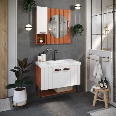 Kit Gabinete para Banheiro Suspenso MDF/MDP com Cuba Bali Cinamomo 80cm C-Linea