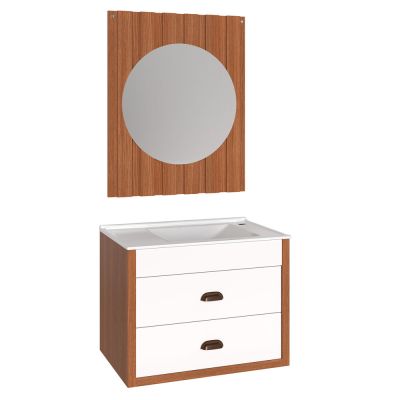 Kit Gabinete para Banheiro Suspenso MDF/MDP com Cuba Cairo Branco/Cinamomo 65cm C-Linea