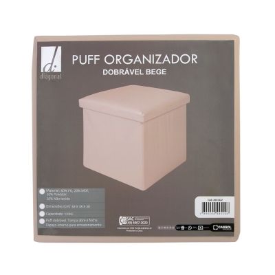 Puff Organizador Dobrável  38x38cm Isis Bege Diagonal