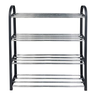 Sapateira 50x56cm Preto Prata 4 Andares Diagonal