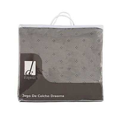 Jogo Colcha e Fronhas Queen 260x240cm Dreams Cinza Retangular Diagonal