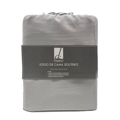 Jogo de Cama Solteiro 90x190cm Dreams Cinza Retangular Diagonal