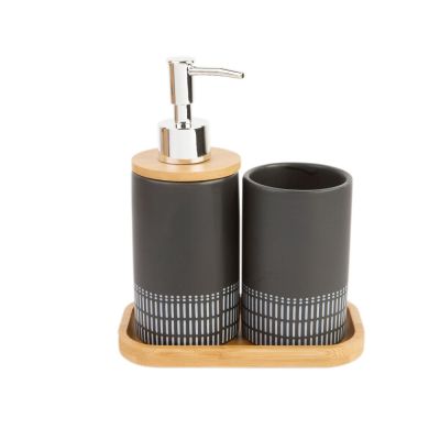 Kit Para Banheiro 3 Peças Dolomita Preto Bambu Casa&ideia