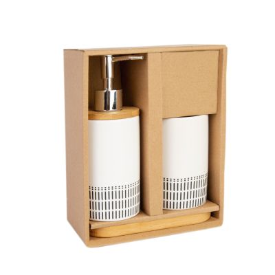 Kit para Banheiro 3 Peças Dolomita Branco Bambu Casa&ideia