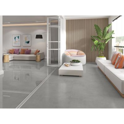 Piso Cerâmico Dry Tech Andromeda Cinza Concreto Retificado Acetinado 86x86 Málaga