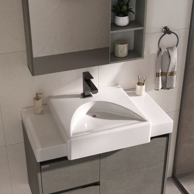 Gabinete para Banheiro Suspenso MDF/MDP com Lavatório Valentina Grigio 78cm C-Linea