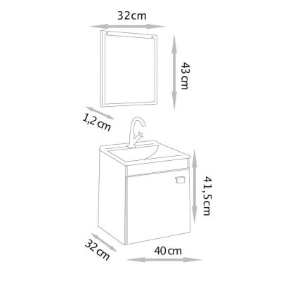 Kit Gabinete para Banheiro MDF/MDP Uno Nogal/Branco 40cm C-Linea