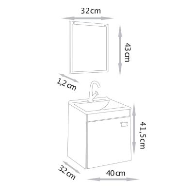 Kit Gabinete para Banheiro MDF/MDP Uno Etna/Branco 40cm C-Linea