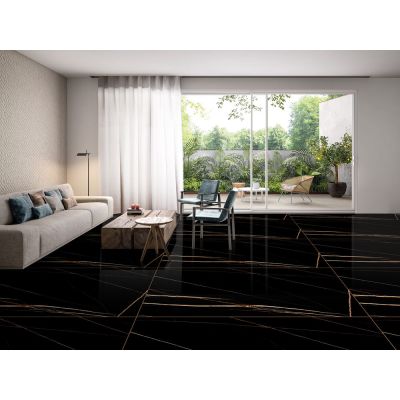 Porcelanato Black Pearl Preto Cobre Retificado Polido 80X160 Málaga