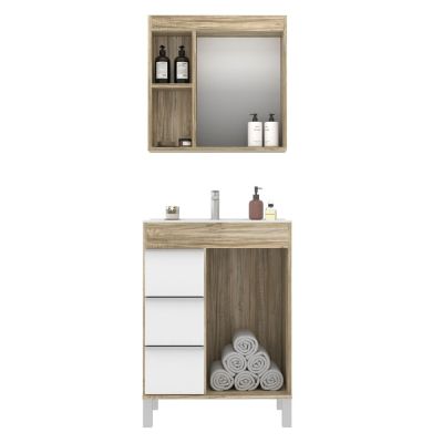 Kit Gabinete para Banheiro MDF/MDP Dallas Branco/Cartagena 60cm Móveis Sander