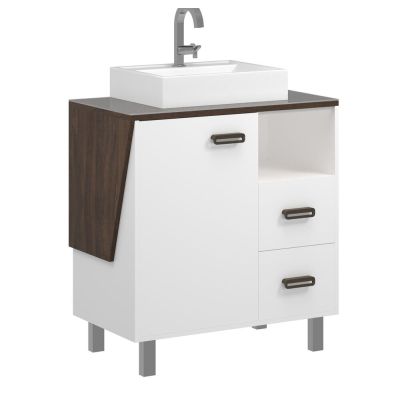 Gabinete para Banheiro com Tampo New Angulo Ameixa/Branco 80cm C-Linea