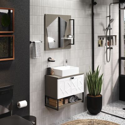 Espelheira para Banheiro Tune Branco/Linen 60cm C-Linea