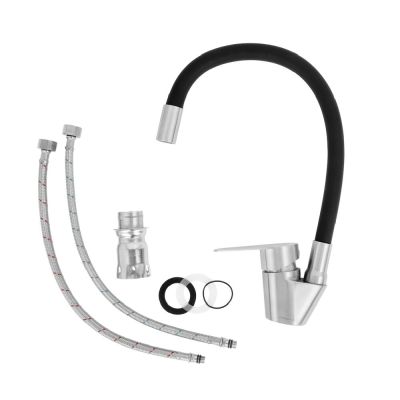 Torneira Misturador Monocomando para Cozinha de Mesa Bica Alta 1/2" Fluir Flex Neo Preta Aço Inox Addra