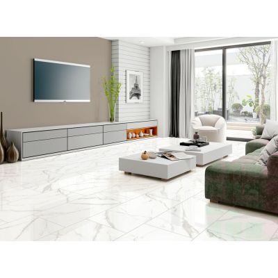Revestimento de Parede Paros Selah Lux Branco Marmorizado Retificado Brilhante Classe A 37x74cm Ilhabella
