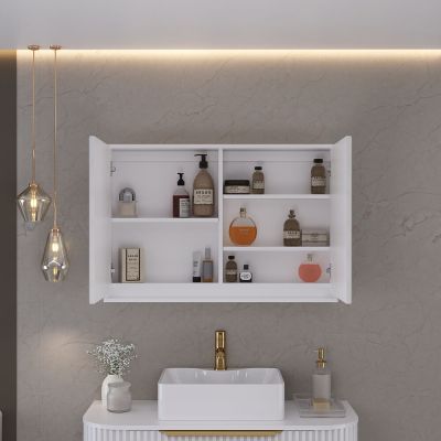 Espelheira para Banheiro MDF Gabriela Branco 90cm C-Linea