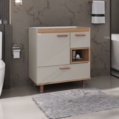 Gabinete para Banheiro Mariana com Lavatório Jade Nude/Catedral 78cm C-Linea