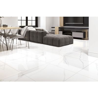 Piso Cerâmico Carraca Draco Branco Marmorizado Retificado Polido 83x83cm Málaga