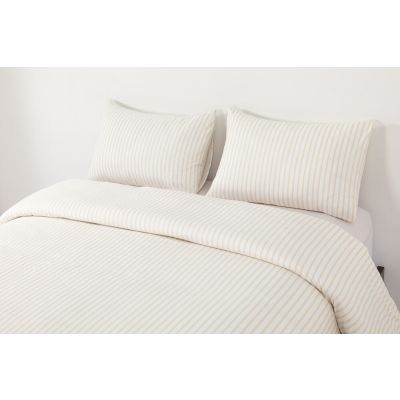 Jogo de Cama Casal Mescla Branco/Bege Listra Casa&Ideia