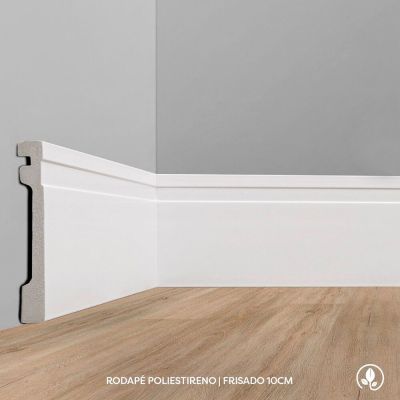 Moldura Rodapé Ecopremium Frisado Branco 2,4mx10cm EcomexBrasil