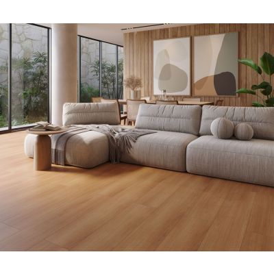 Piso Vinílico 23cm x 160cm Cumaru SPC Amarelo Click Vexa Acabamentos