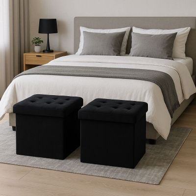 Puff Veludo Preto 38x38 Diagonal