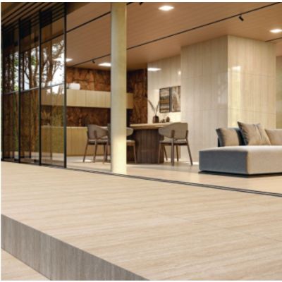 Porcelanato 76cm x 76cm Travertino Romano Bege Acetinado Ret Extra Dora