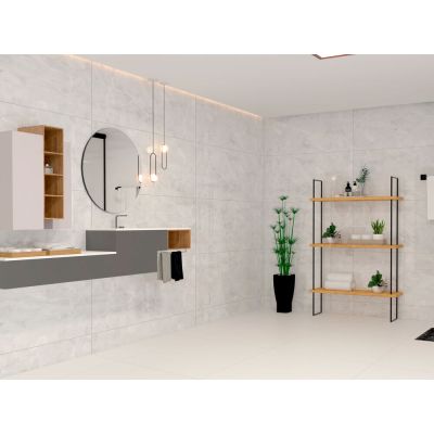 Revestimento de Parede Cristallo Branco Cinza  Retificado Polido Classe A 61x116cm Ilhabella