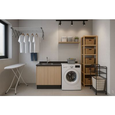 Cesto para Roupa Estação Multiuso Preto Mor