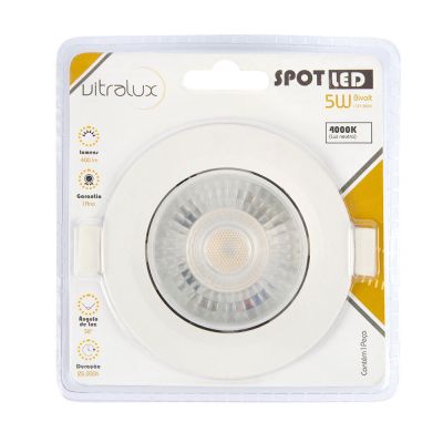 Spot LED Embutir Redondo 5W Branco 4000K Bivolt Vitralux