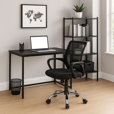 Cadeira de Escritório com Braços Hermes Preto Diagonal