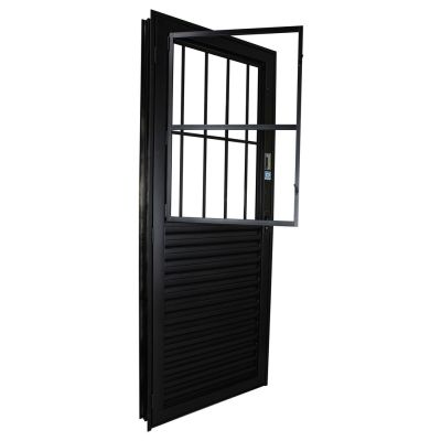 Porta de Abrir Alumínio 2,15M X 84CM R12 Postigo Standart Esquerda Preta CRV