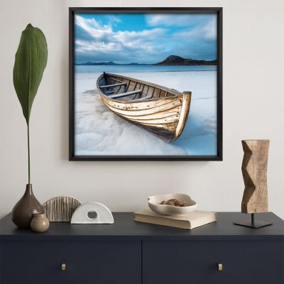Quadro 50CM X 50CM Barco Branco/Azul Tropical Artes