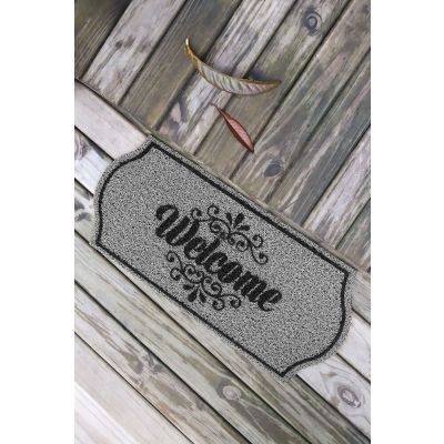 Capacho Vinil Welcome Cinza/Preto 30x70cm Kapazi