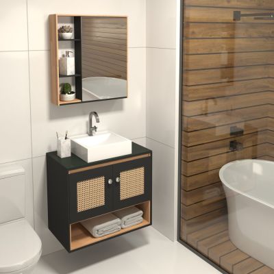 Espelheira MDF/MDP 60cm Lunna Preto Amadeirado C-Linea