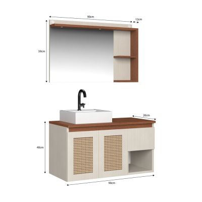 Espelheira MDF/MDP 90cm Carrara Cinamomo com LED C-Linea