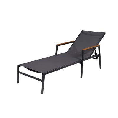 Espreguiçadeira Madrid Alumínio Preta Textilene Cinza Fascino