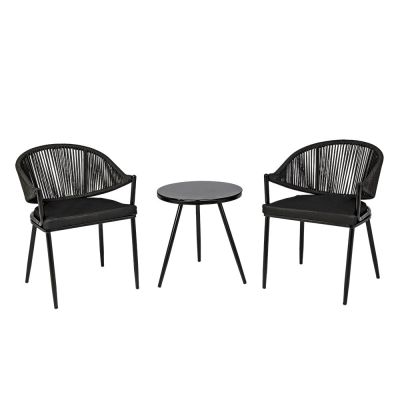 Conjunto Caribe Mesa e Poltronas Preto Aço 3 Peças Fascino