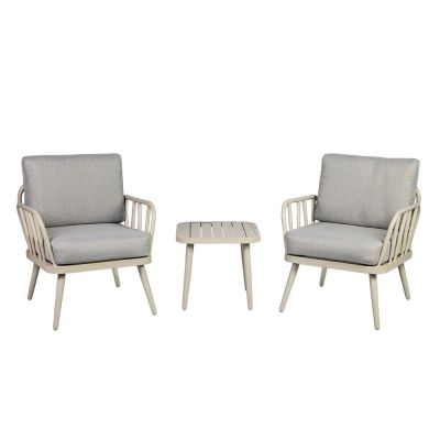 Conjunto para Jardim Armação Mesa e Poltronas 3 Peças Cinza Alumínio Fascino