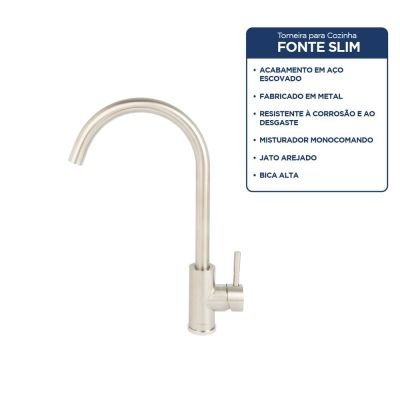 Torneira Misturador Monocomando de Mesa para Cozinha Bica Alta 1/2" Alaide Slim Aço Inox Addra