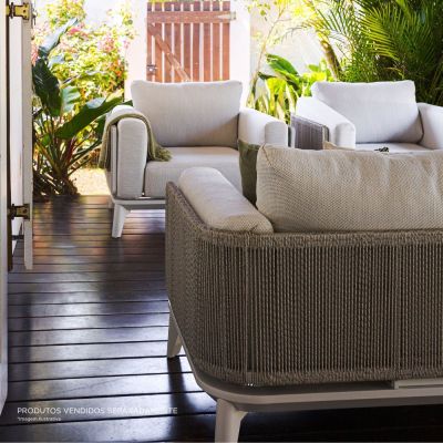 Conjunto Viena Mesa e Sofás 4 Peças Cinza Alumínio Fascino